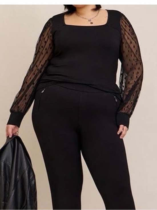 torrid Tops - torrid Black Square Neck Sheer Dot Sleeve Blouse